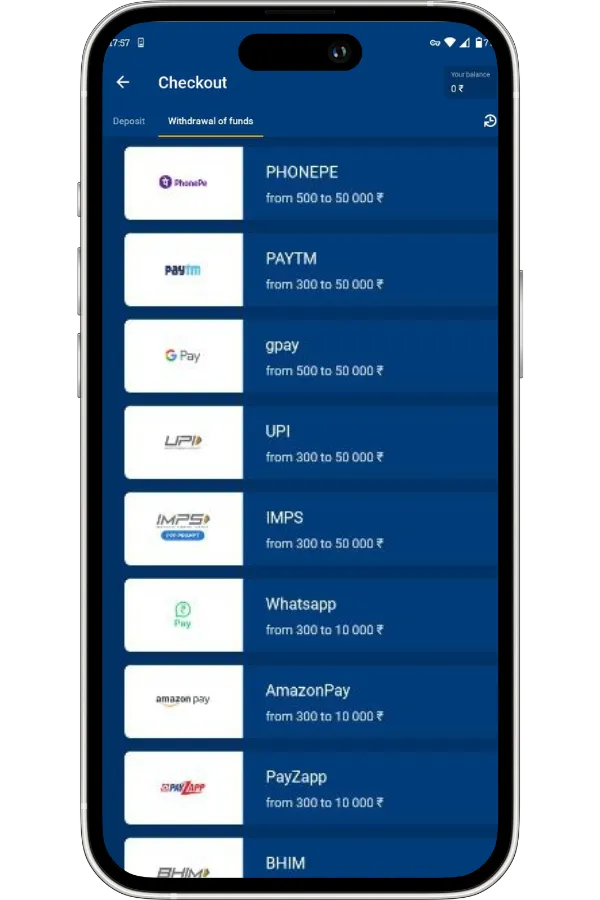 Withdraw winnings via the app