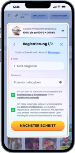 CasinoLab Registrierungsformular – Anmeldeseite