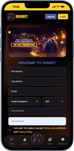 Donbet UK Registration Form – Sign Up Screen