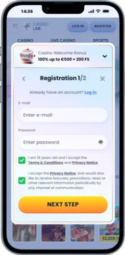 Modulo di registrazione CasinoLab Italia – Schermata di iscrizione