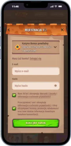 Formularz rejestracji StoneVegas– ekran tworzenia konta