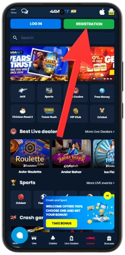 Sweet Bonanza casino registration button on the homepage