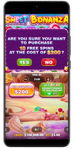 Sweet Bonanza Bonus Buy confirmation for 10 free spins
